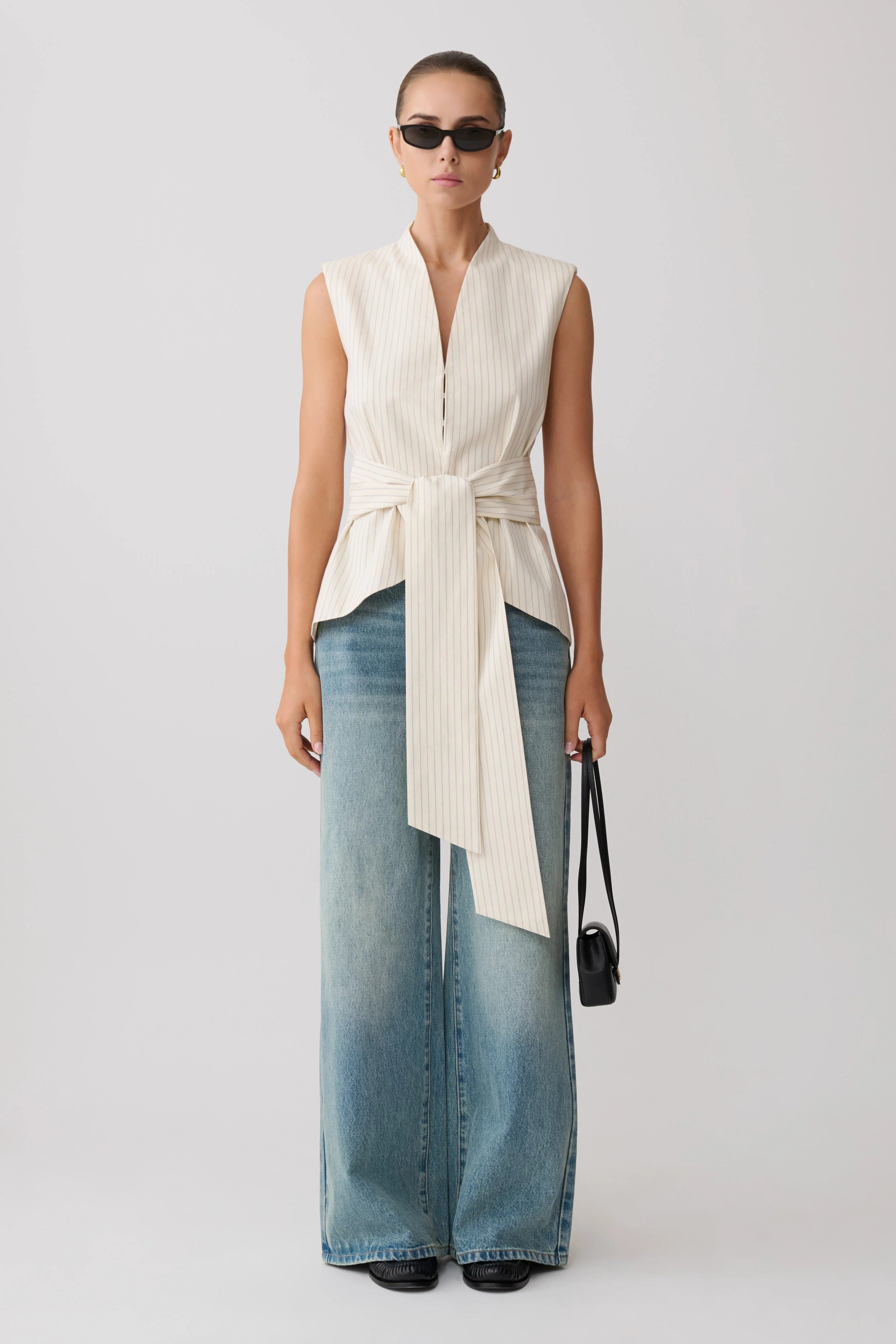 Alina Waist Tie Sleeveless Top Stripe