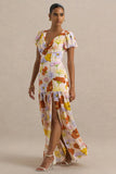 Ginny Bright Floral Print Puff Sleeve Split Maxi Dress