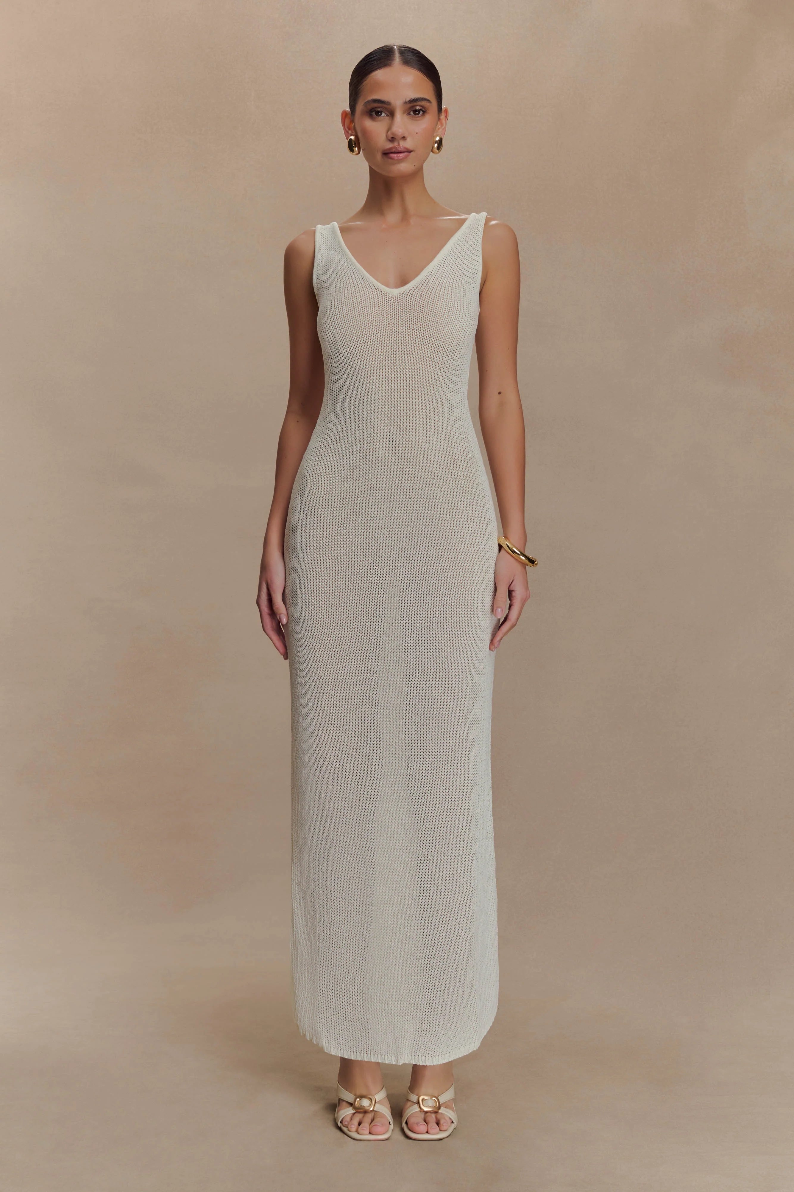 Ari Tape Yarn Knit Maxi Dress White
