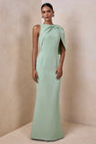 Quira Mint Asymmetric Neck Maxi Dress With Cape Sleeve