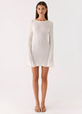 Zenzi Long Sleeve Crochet Mini Dress White