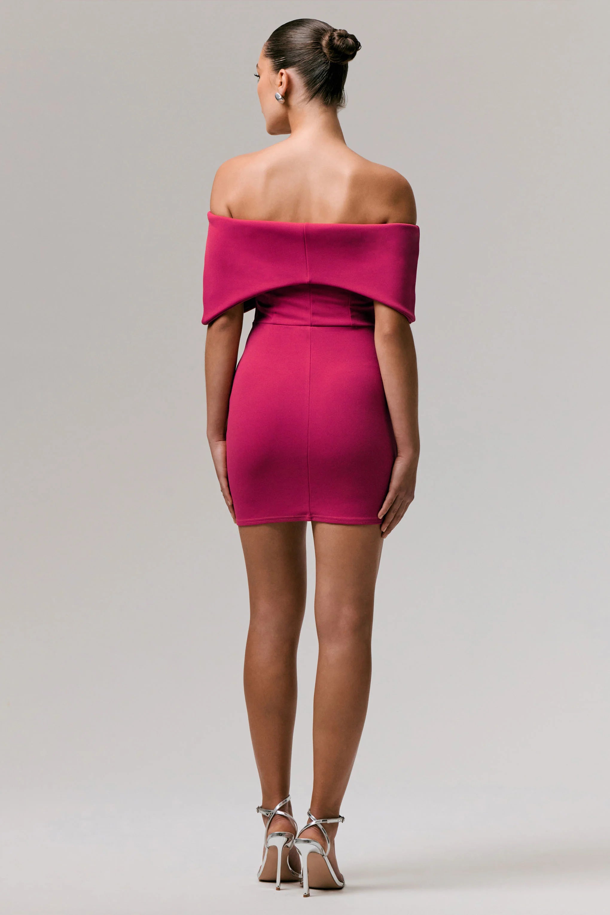 Sadie Hot Pink Bow Bardot Mini Dress