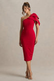 Ambretta Red One Shoulder Midi Dress With Bow