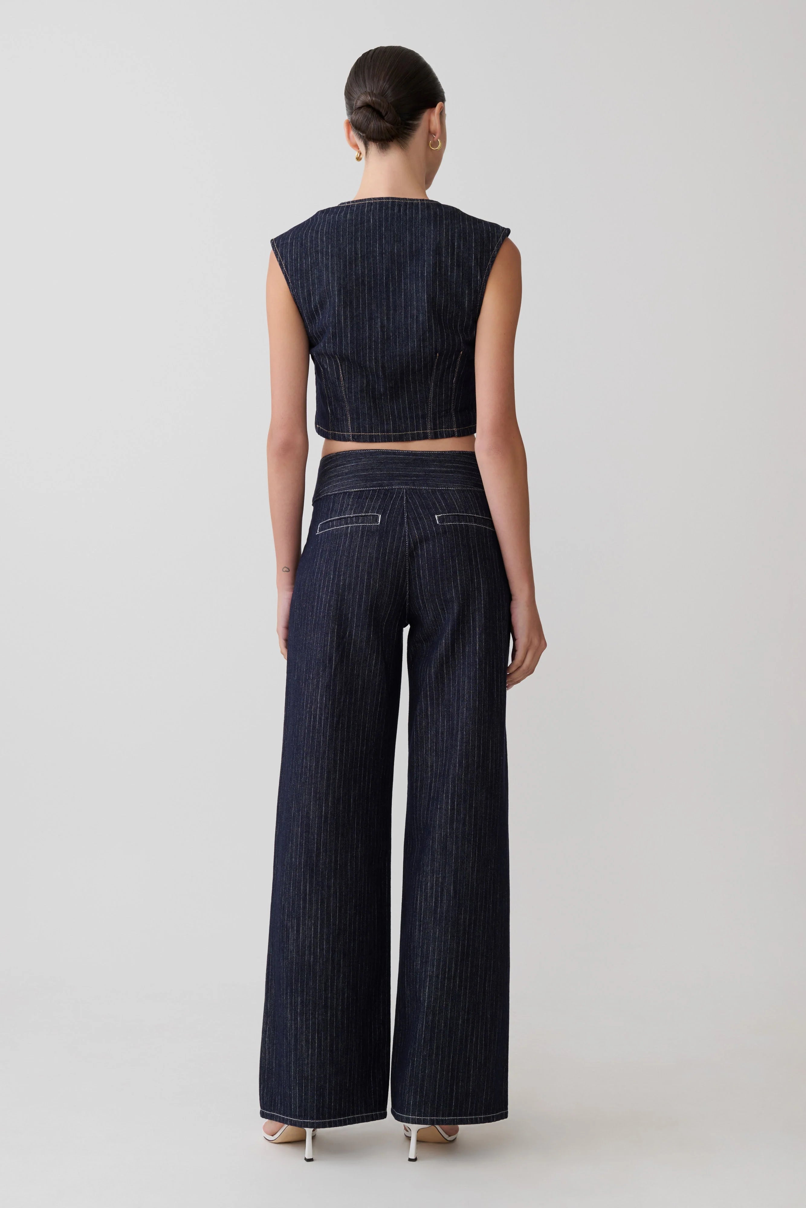 Loraine Sleeveless Denim Top Indigo Pinstripe
