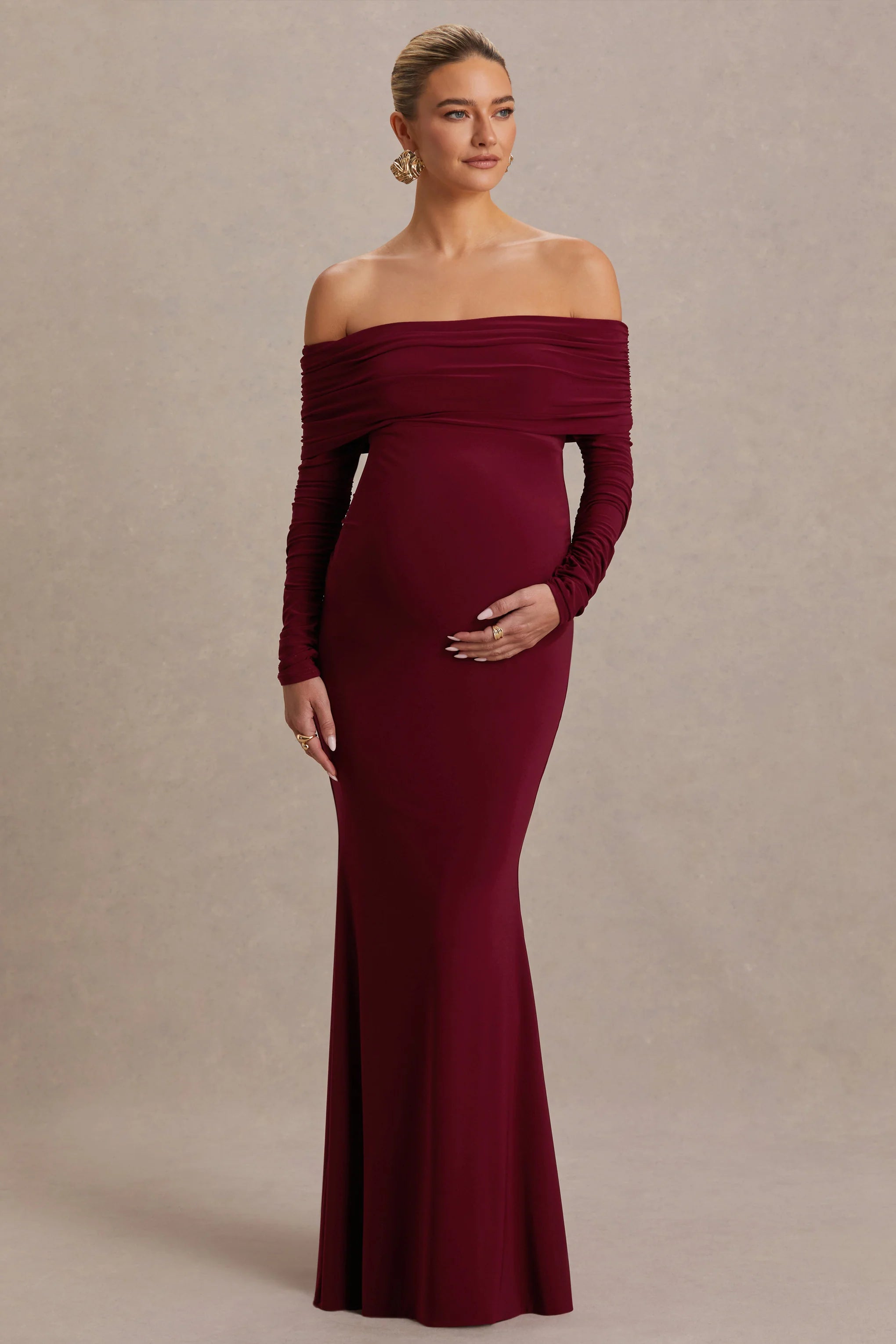 Odessa Berry Bardot Neck Maternity Maxi Dress
