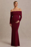Odessa Berry Bardot Neck Maternity Maxi Dress