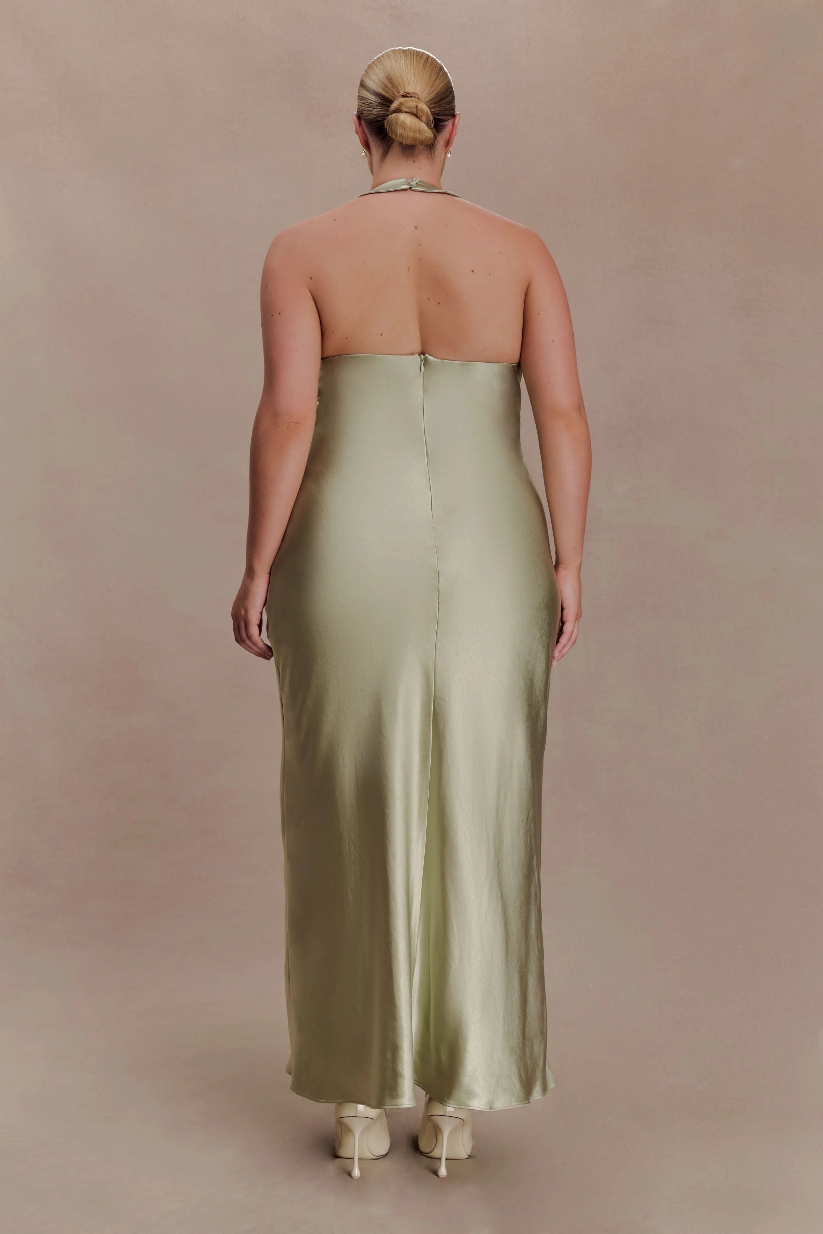 Alice Satin Halter Maxi Dress Sage