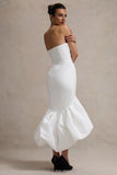 Emmelina White Corset Maxi Dress With Volume Hem
