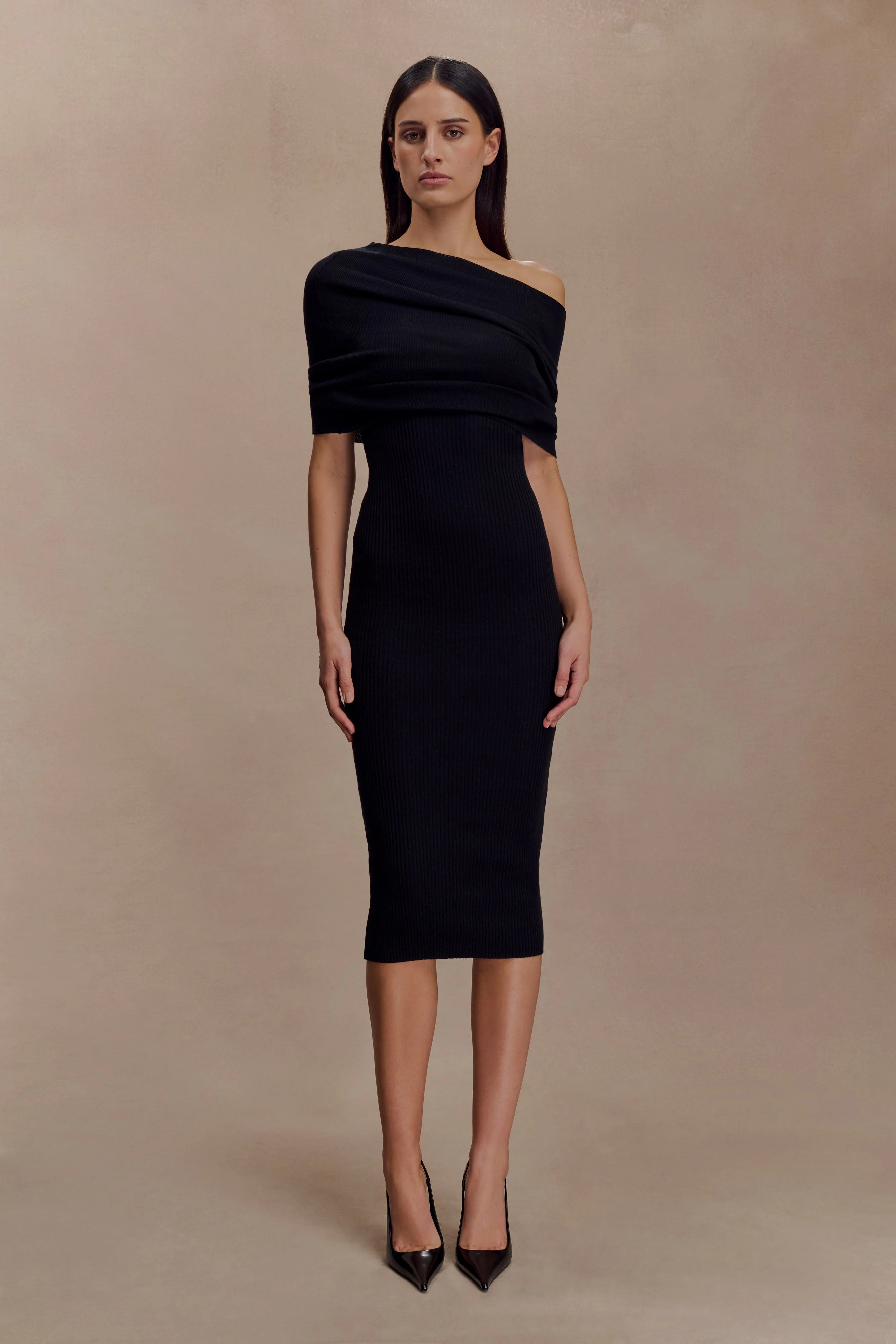 Zandie Cashmere Blend Knit Midi Dress Black