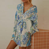 Women Shirt Dresses Long Sleeve Pleated Mini Dress Casual Button Down Tunic Tops with Belt Vintage Streetwear