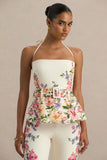Maud White Floral Border Print Square Neck Tailored Top