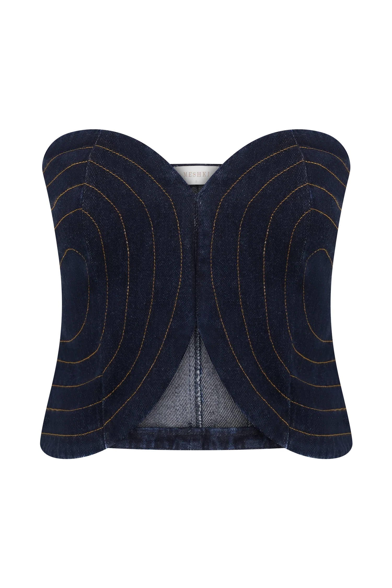 Tully Strapless Topstitch Denim Top Indigo Blue