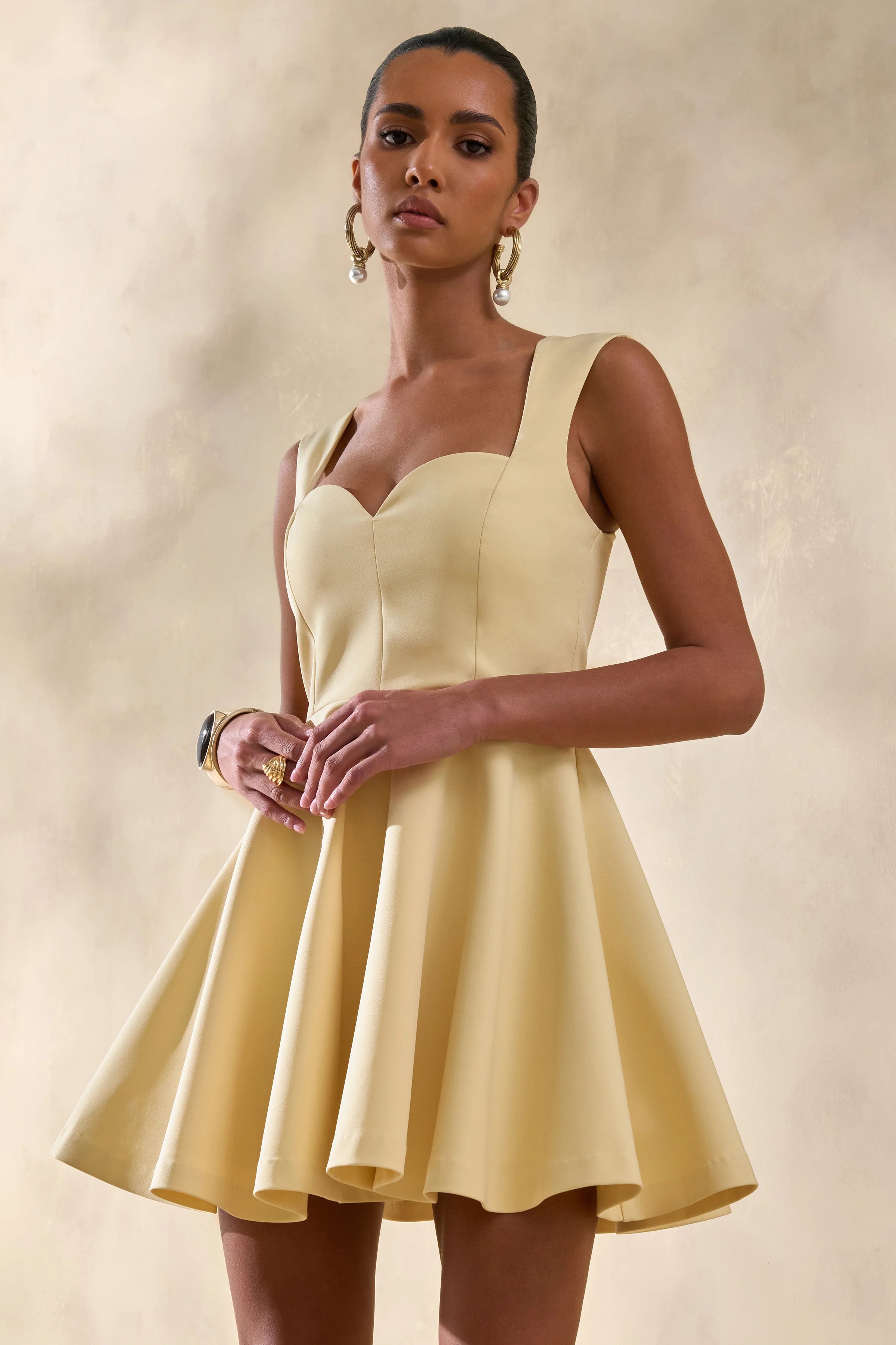 Katya Lemon Sweetheart Neck Skater Mini Dress