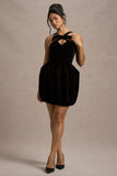 Bonet Black Strappy Structured Velvet Mini Dress With Bow Detail
