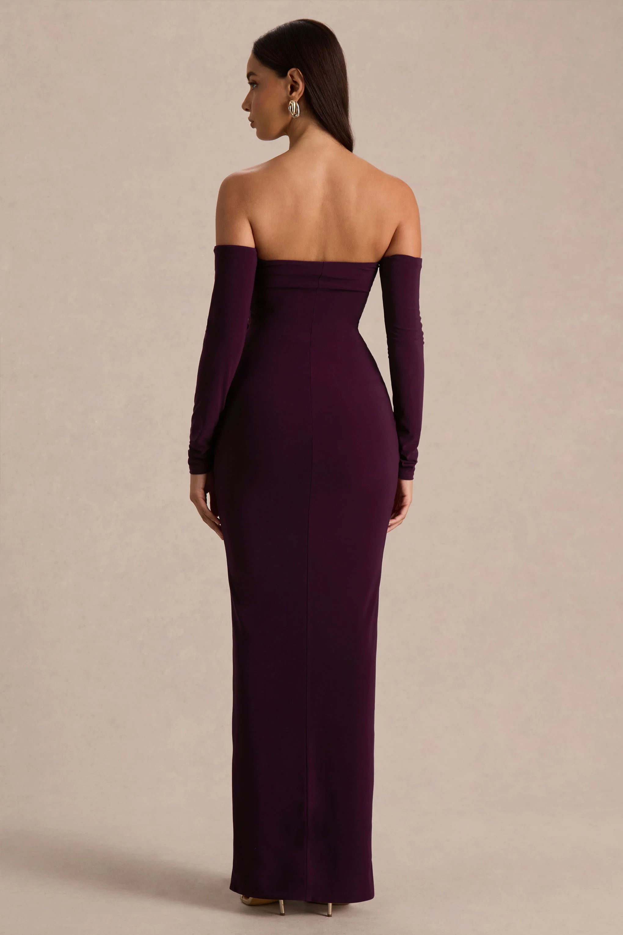 Harper Plum Bardot Neck Maxi Dress