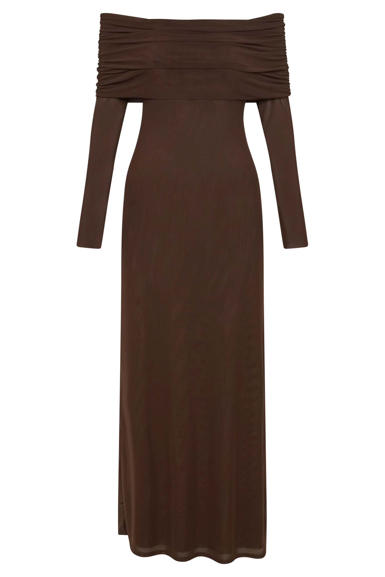 Josie Off Shoulder Mesh Maxi Dress Dark Brown