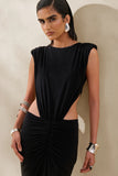 Imelda Black Boat Neck Maxi Dress With Body Cut Out Details