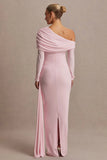 Amara Blush Pink Asymmetric Neck Maternity Maxi Dress With Sash Detail