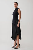 Coralie Asymmetric Satin Midi Skirt Black