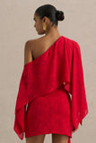 Aruba Red Satin Devore Asymmetric Long Sleeve Crop Top