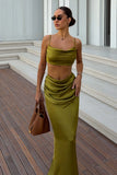 Una Khaki Ruched Cowl Neck Crop Top