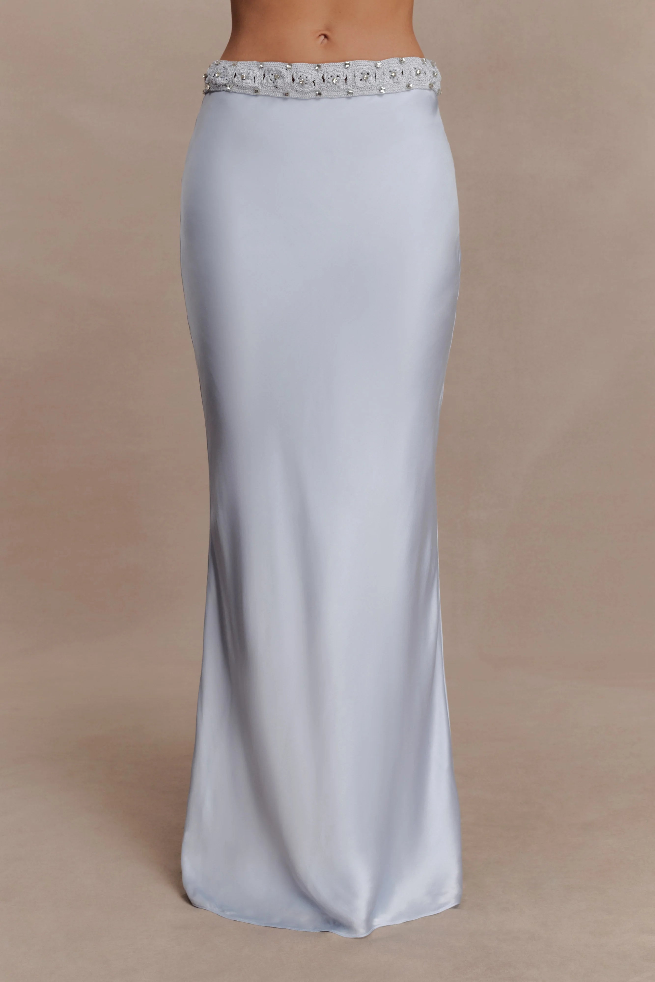 Clementine Chiffon Hand Beaded Maxi Skirt Pale Blue