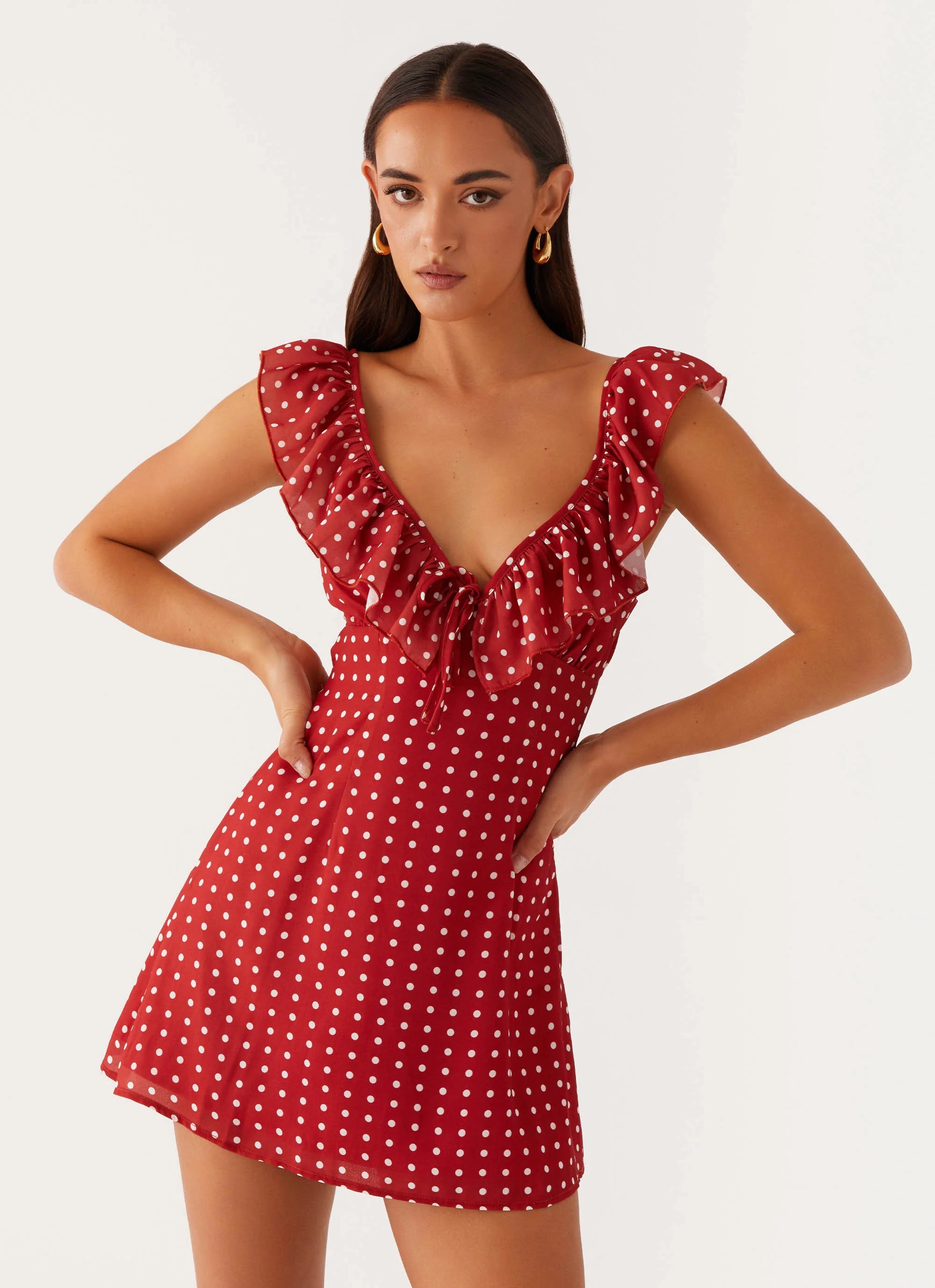 Adrina Ruffle Mini Dress Red Polka Dot
