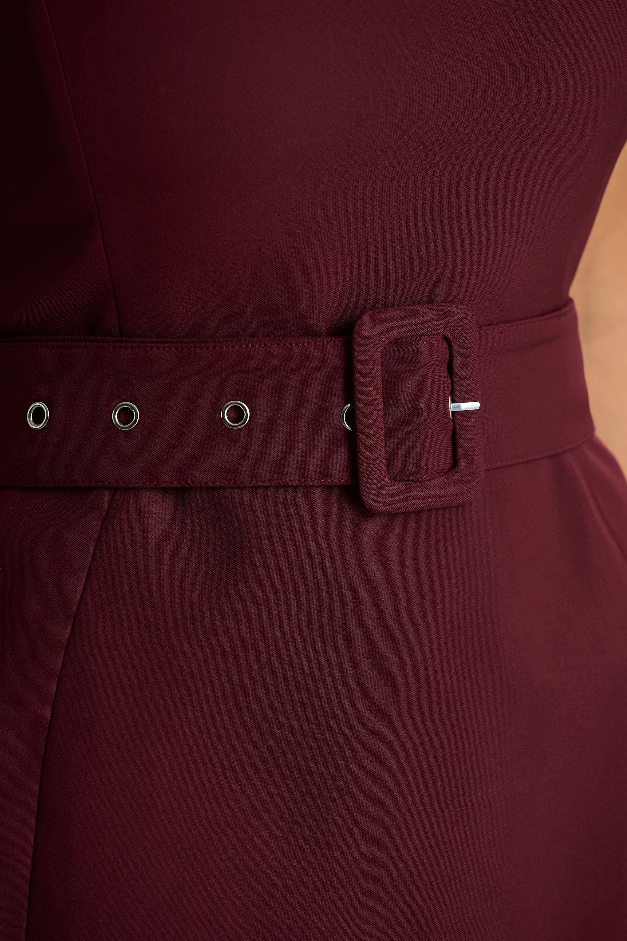 Timberly Burgundy High Neck Tailored Micro Mini Dress