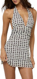 Women Polka Dot Mini Dress Halter Deep V Neck Backless Dresses Going Out Beach Vacation