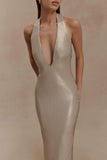 Carnation Sequin Halter Midi Dress Gold
