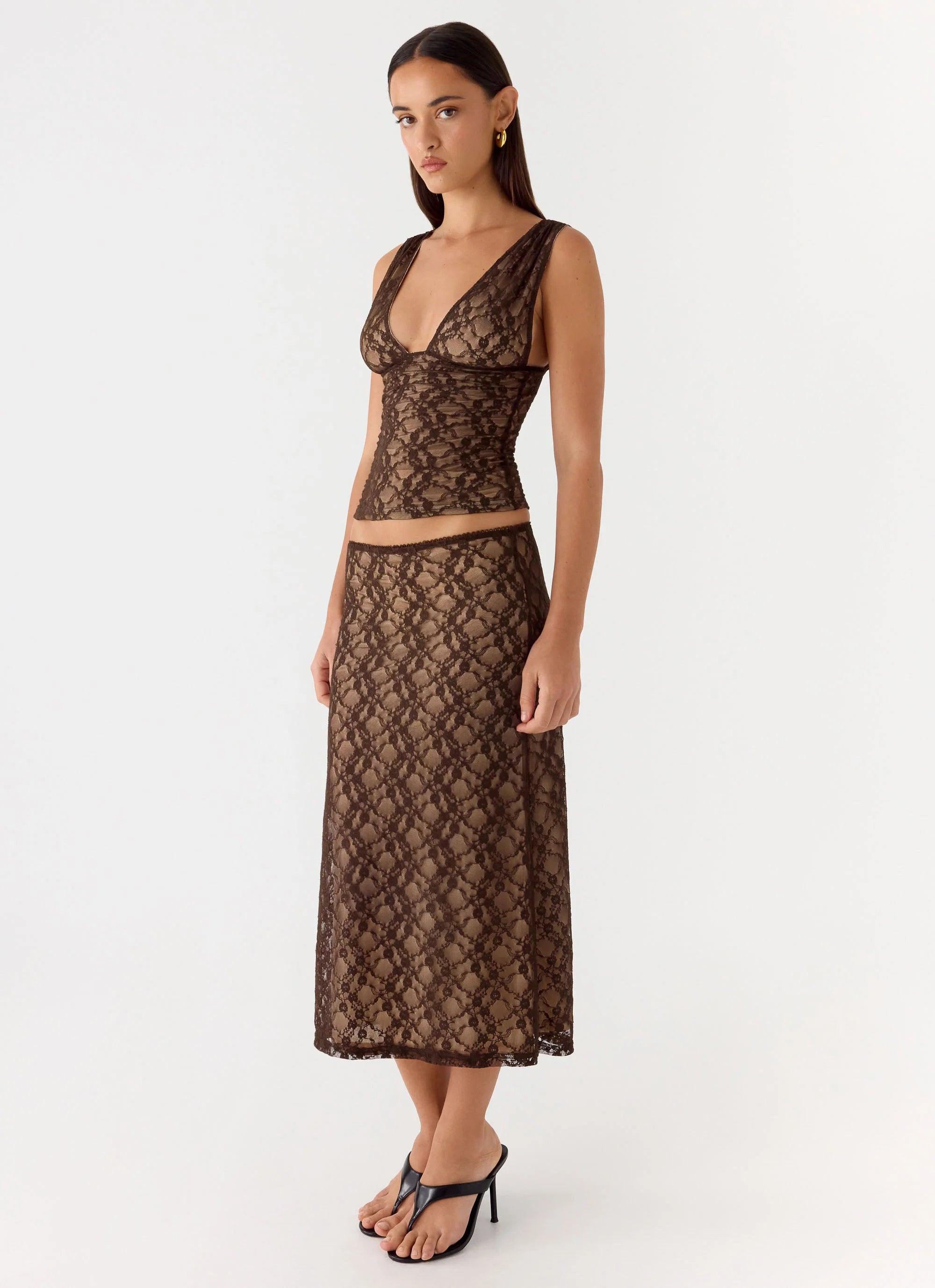 Malachie Lace Midi Skirt Chocolate