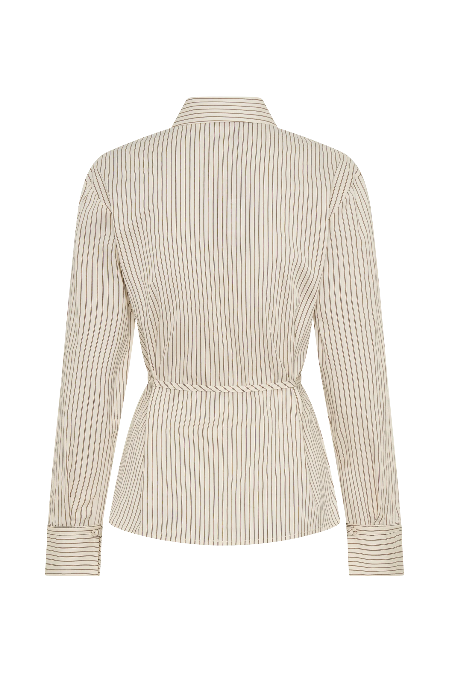 Millie Tie Back Cotton Shirt Beige Pinstripe