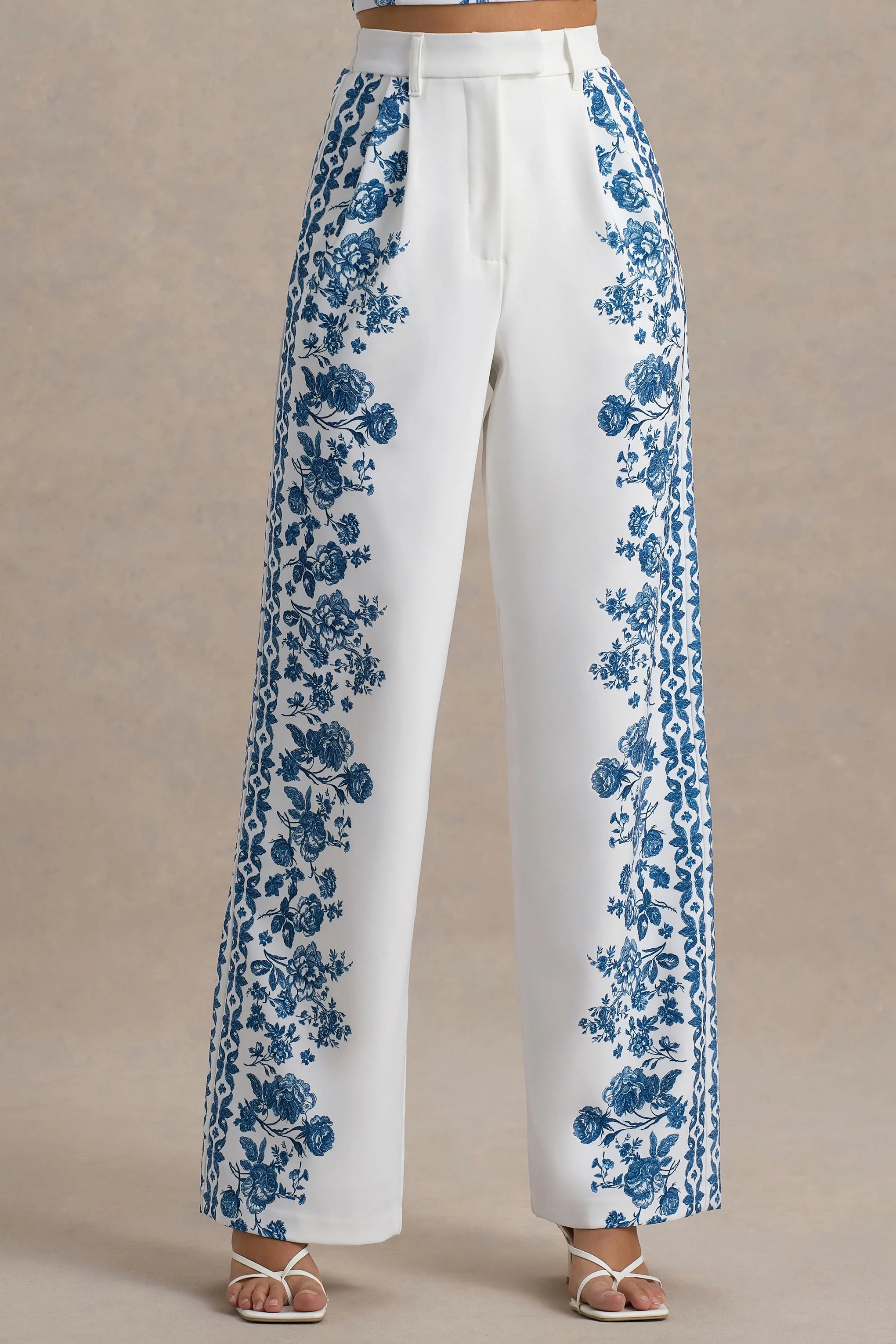 Zelie Blue Porcelain Print Wide Leg Trousers