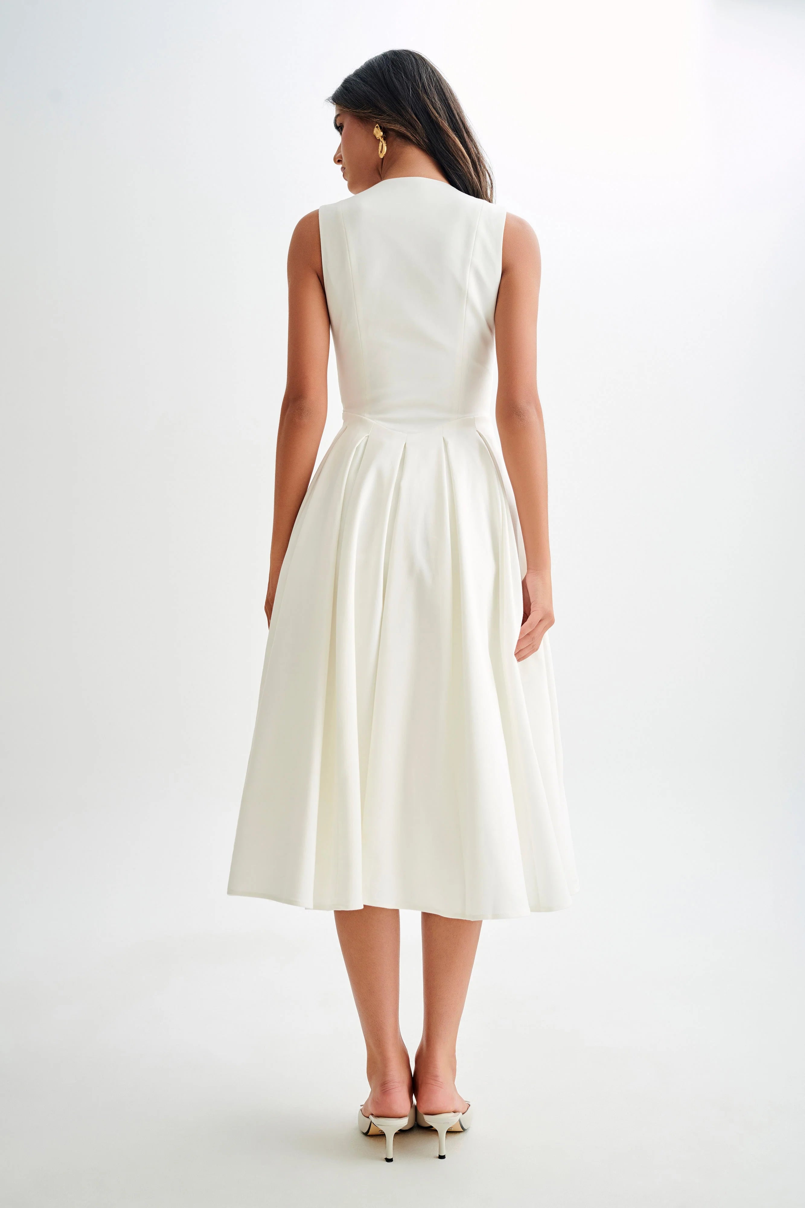Keely Cotton Sleeveless Midi Dress White