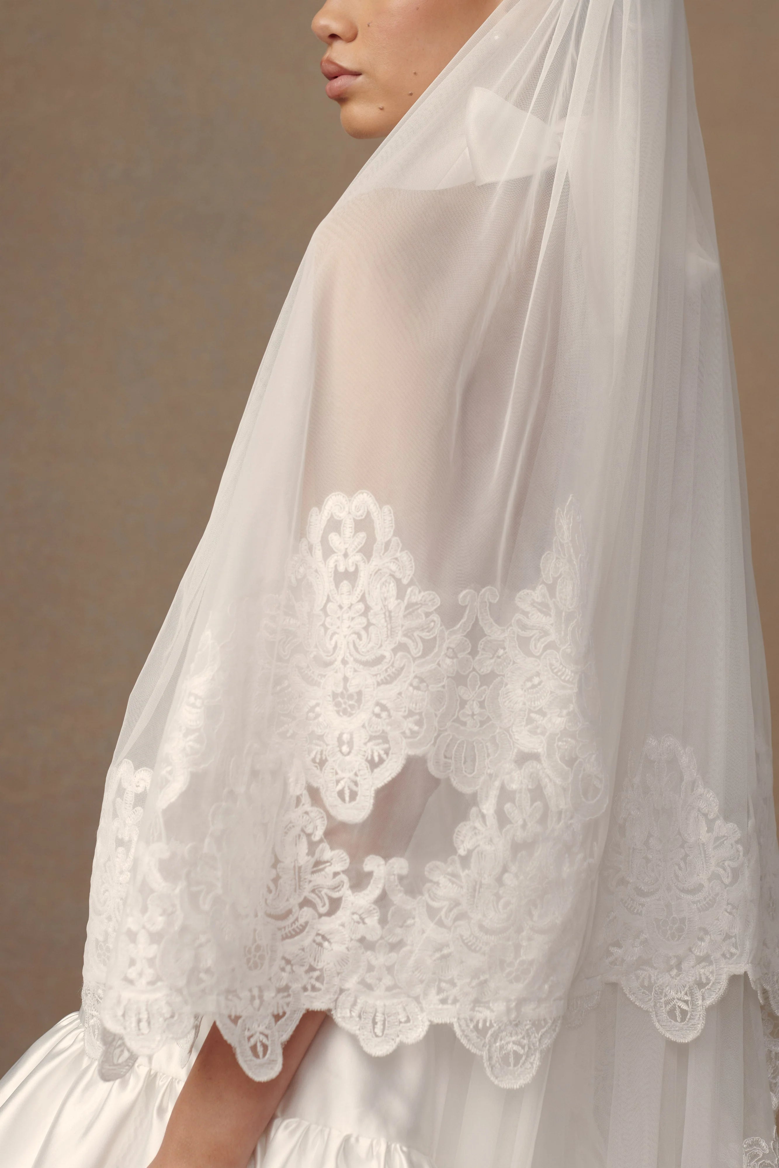 Paulette Lace Trim Veil White