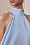 Sancelle Powder Blue Matte Satin Halter Neck Top