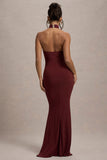 Arietta Port High Neck Ruched Fishtail Maxi Dress