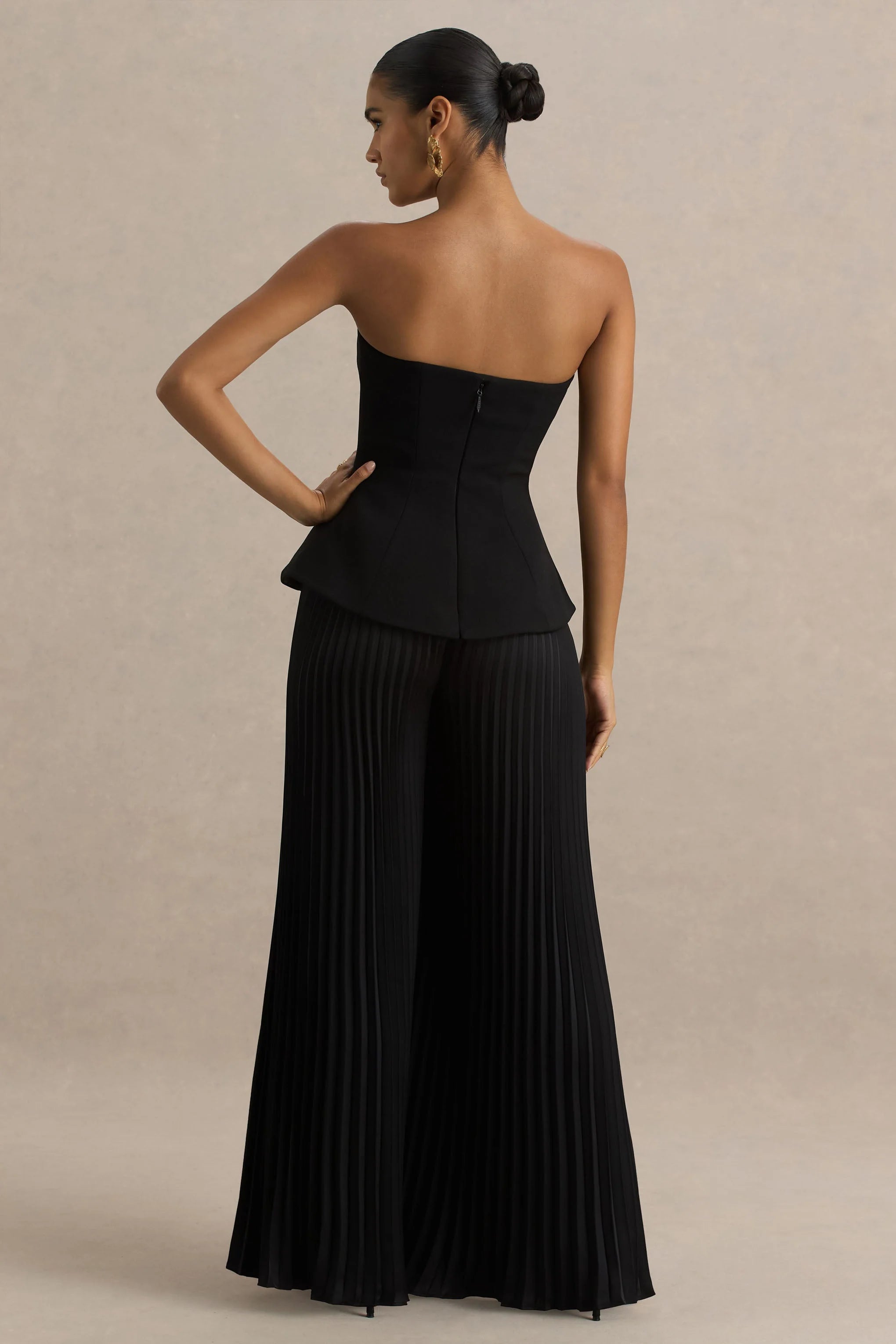 Feeling Good Black Bandeau Jumpsuit With Pleated Trouser