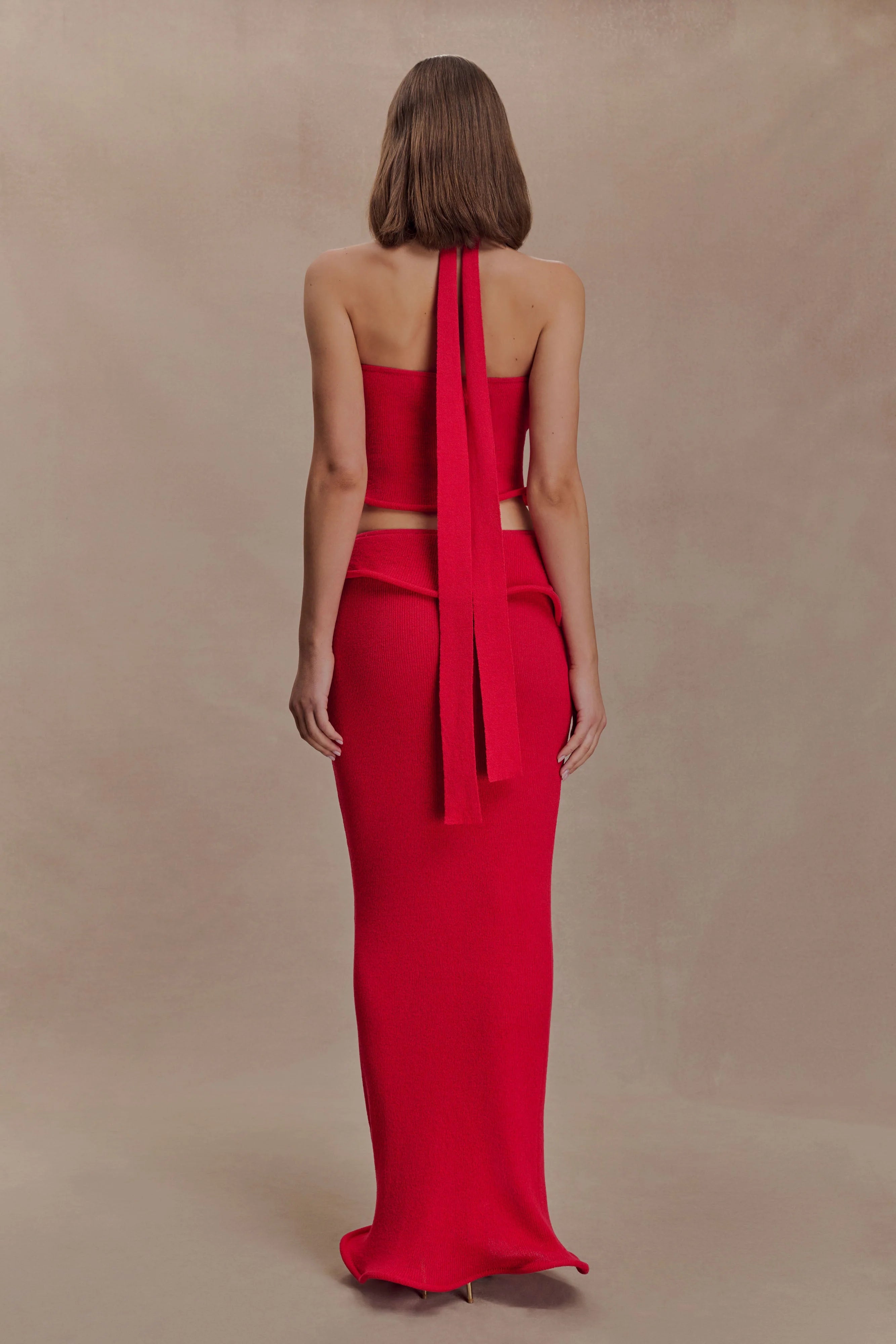 Samira Halter Knit Twist Top Red