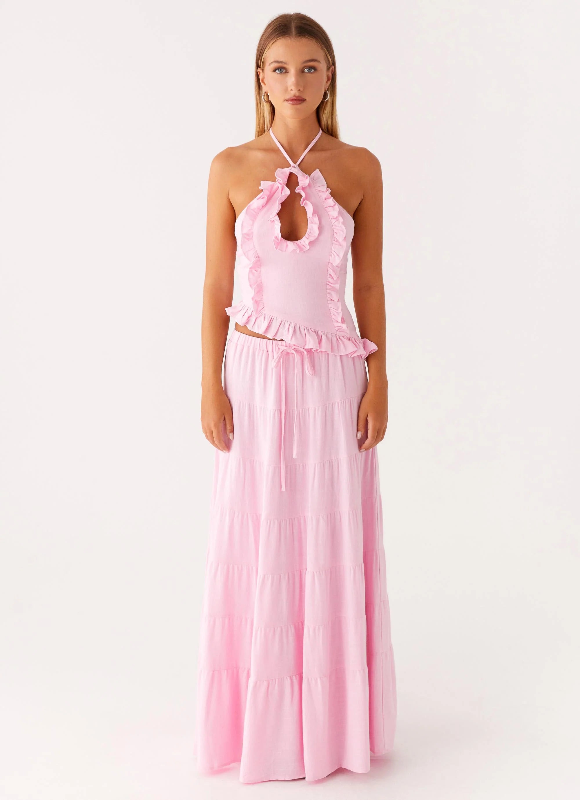 Mariella Linen Maxi Skirt Pink