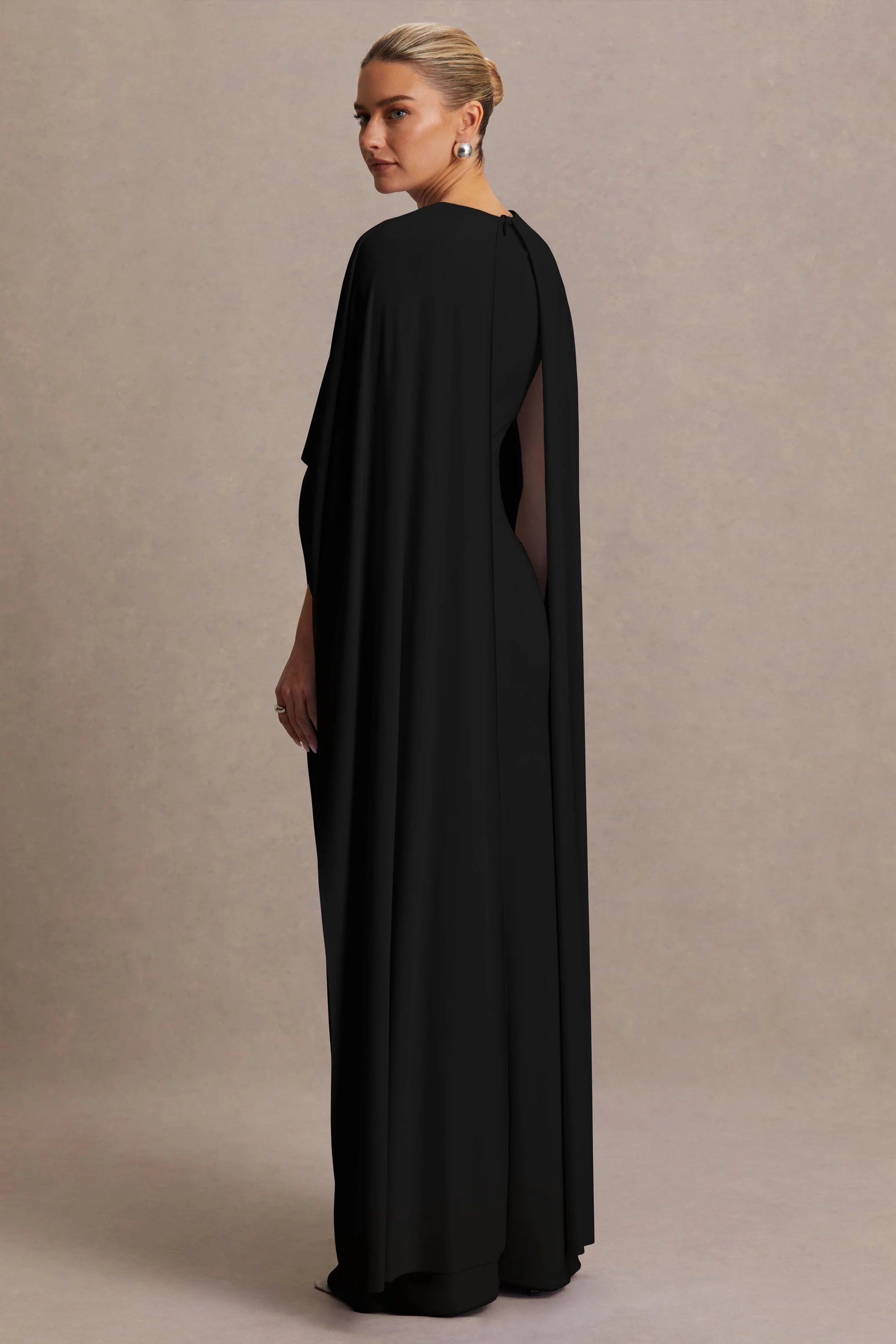 Padma Black Draped Maternity Maxi Dress With Cape Sleeves