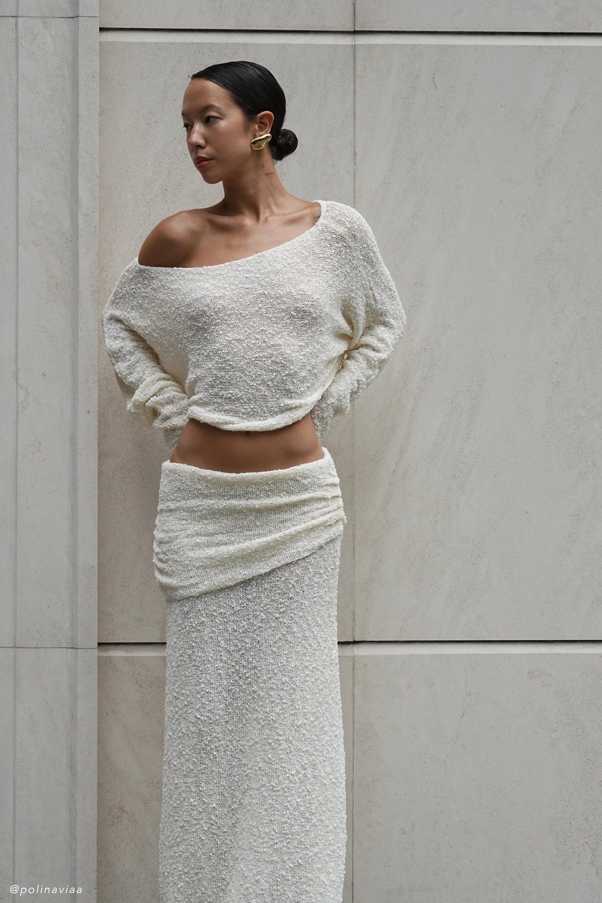 Petra Ruched Knit Maxi Skirt Ivory