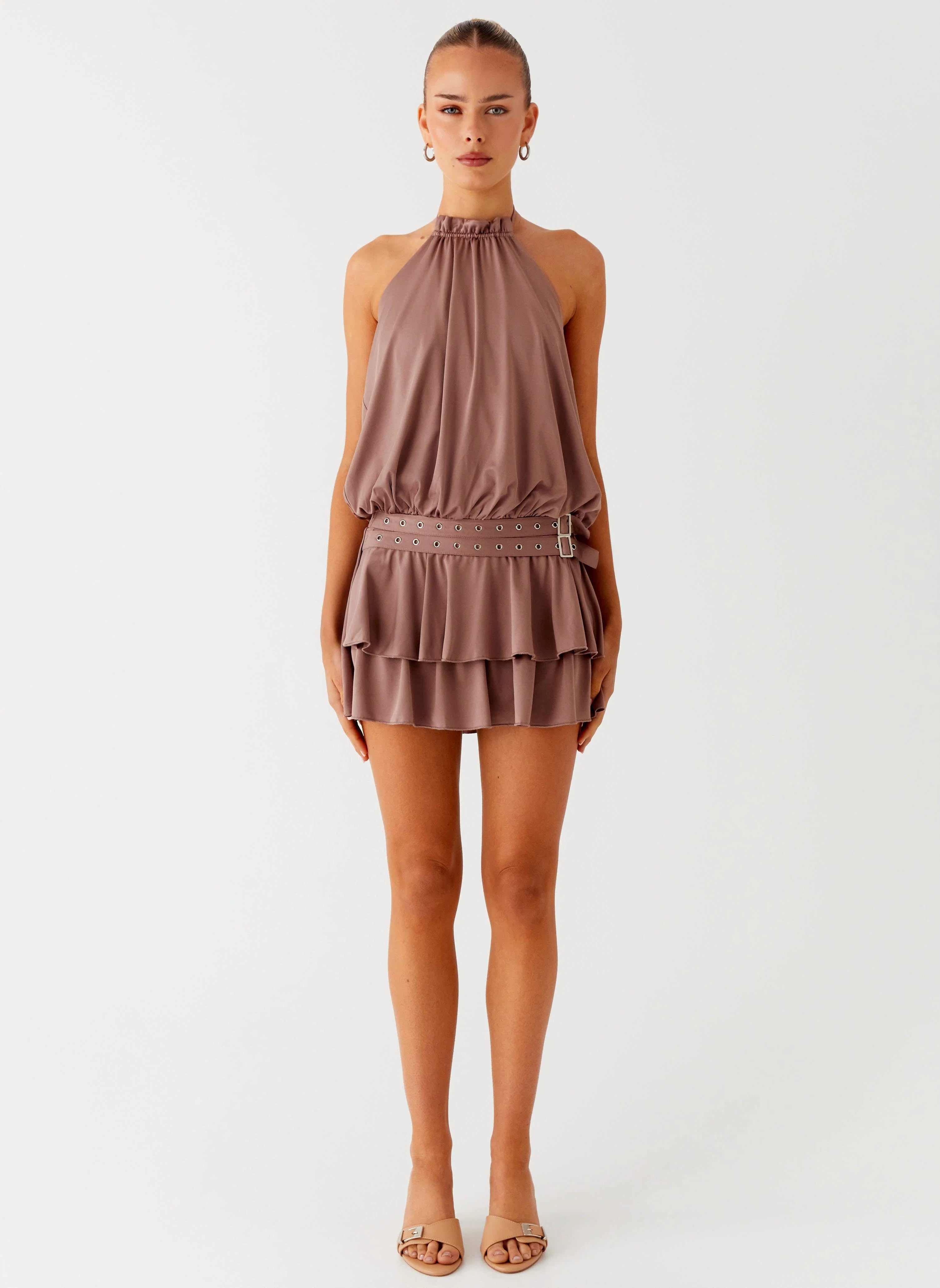 Dopamine Belt Mini Dress Taupe