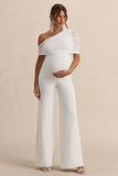 Mariska White Asymmetric Neck Maternity Jumpsuit