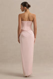 Joseline Pale Pink Satin Corset Wrap Maxi Dress With Scarf