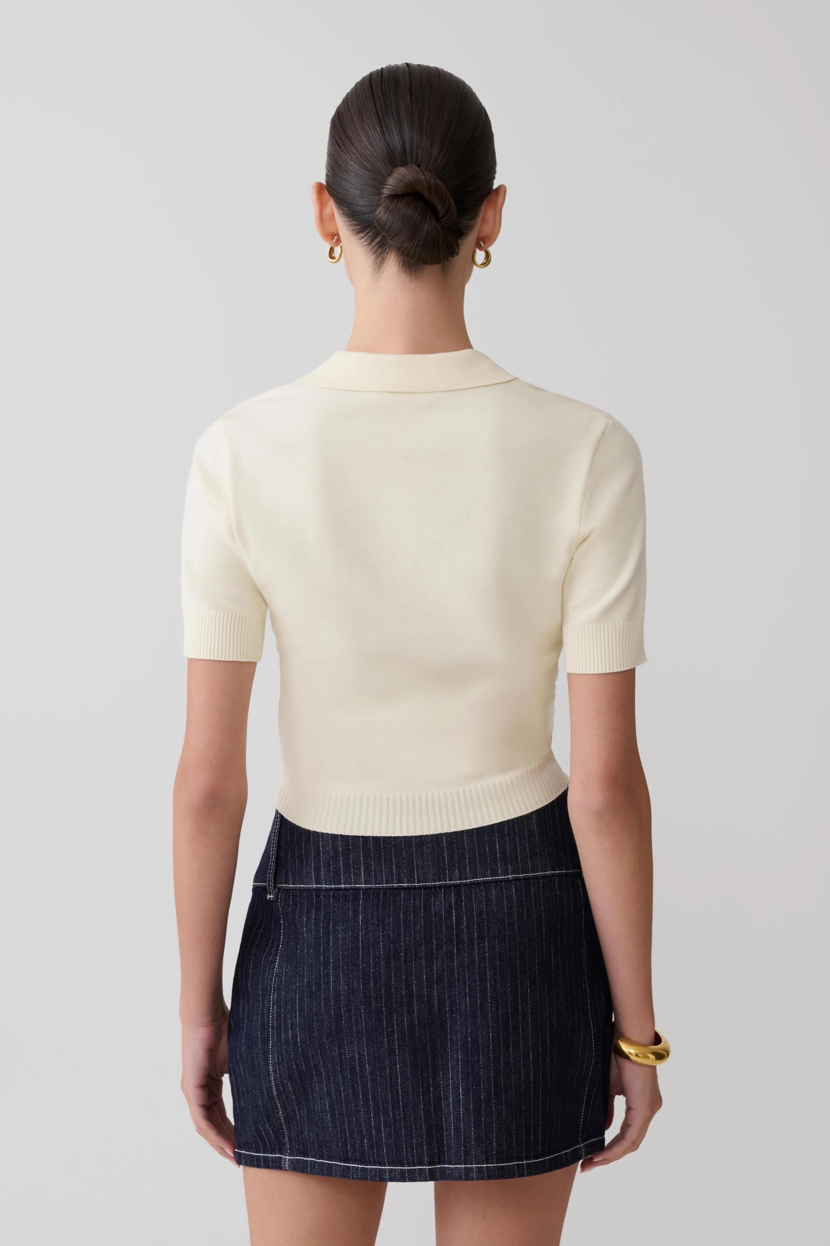 Loraine Mid Rise Denim Mini Skirt Indigo Pinstripe