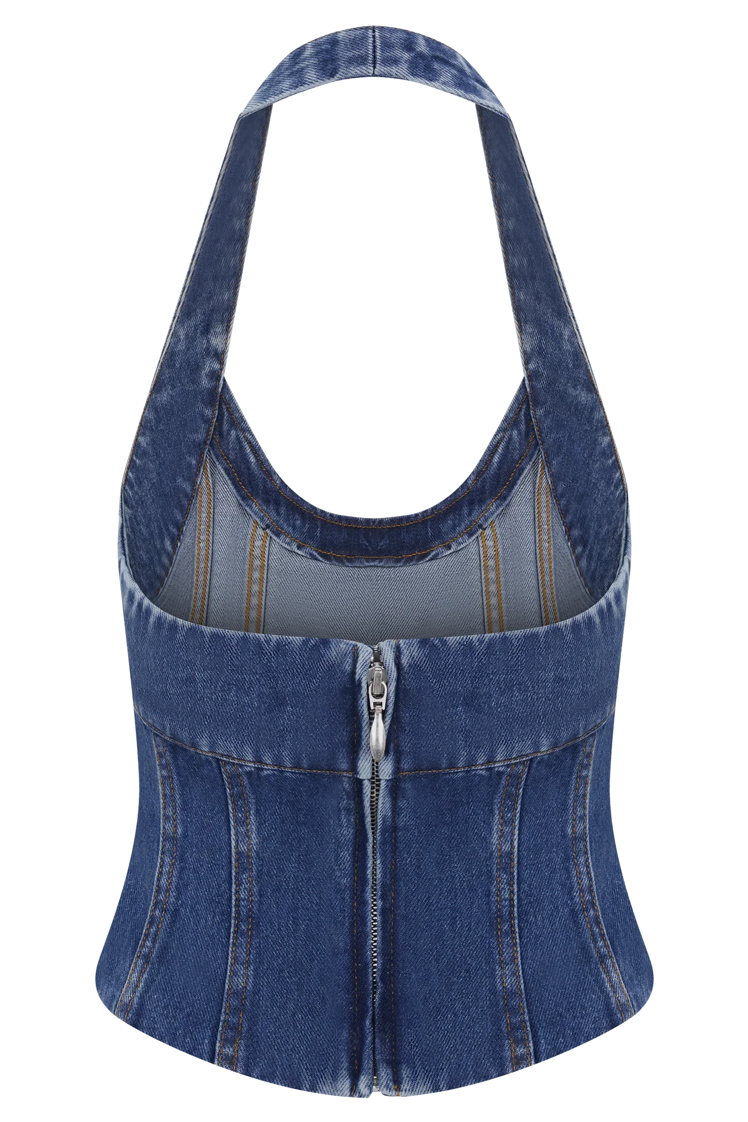Meadow Denim Corset Halter Top Dark Blue