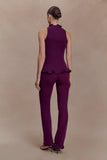 Diya Ribbed High Waisted Pants With Wire Hem Plum