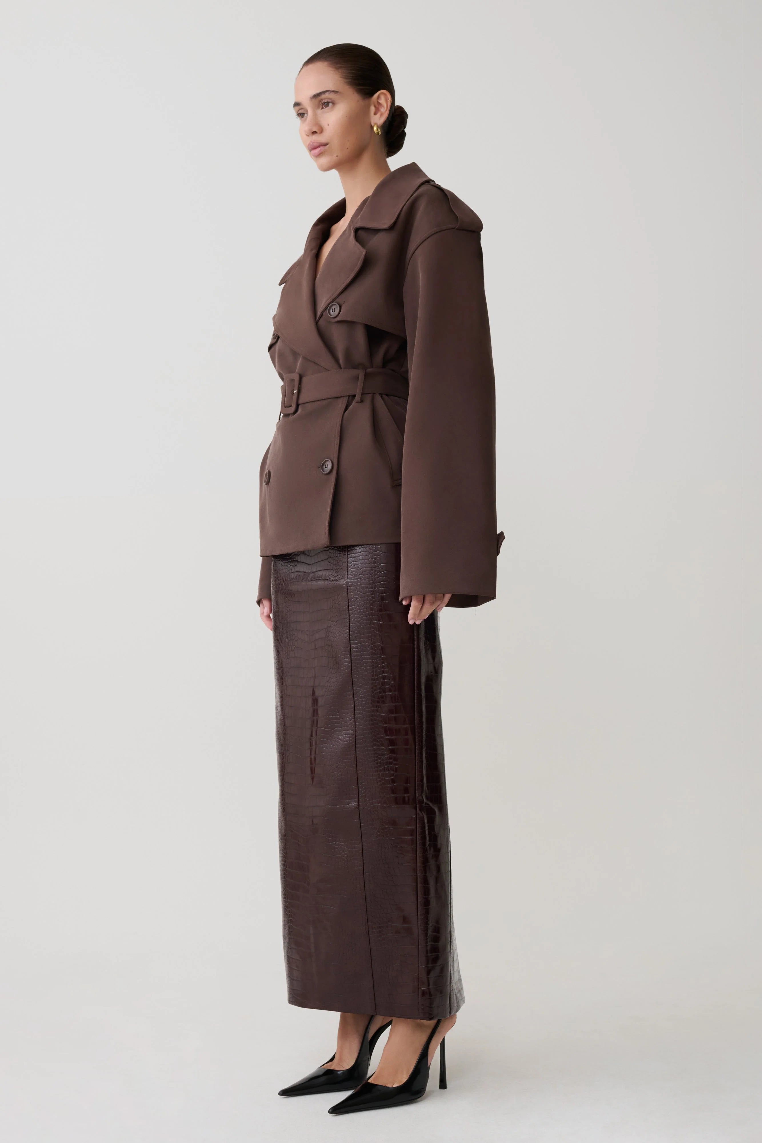 Alden Short Trench Jacket Chocolate