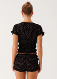 Natalia Ruched Top Black Polka Dot